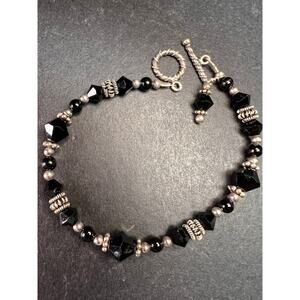 Black Swarovski Crystal & Bali Sterling Silver Beaded Bracelet – 7.75”